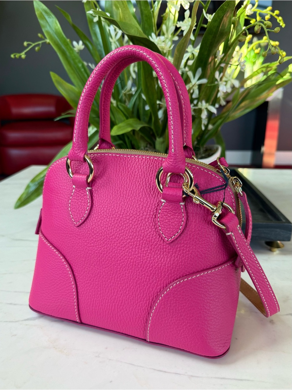 New Dooney & Bourke Lucca Leather Small Satchel Fuchsia - Picture 3 of 16